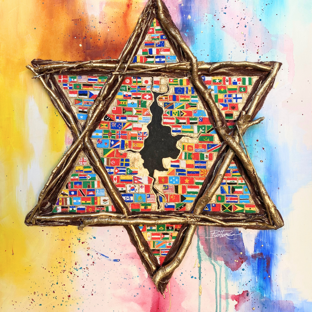 Star of David With the Nations Mixed Media Art 30x40
